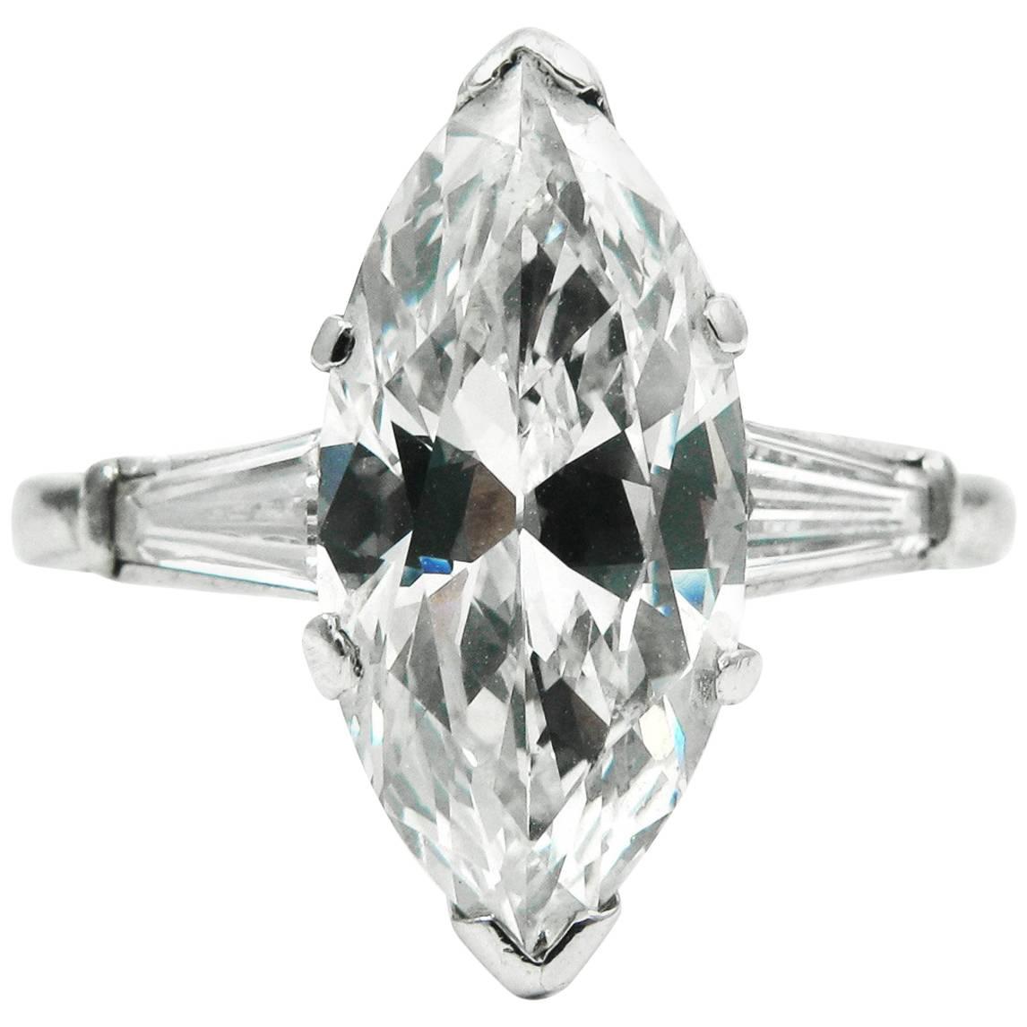 Classic GIA Certified 2.93 Carat Marquise Cut Diamond Platinum Engagement Ring