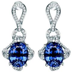 Exquisite Pair of 7.34 Carat Oval Sapphire Diamond White Gold Earrings 12