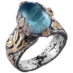 Lia Aquamarine Emerald Diamond 18 Karat Gold & Silver Ring 8