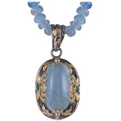Lia Aquamarine Diamond 18 Karat Gold & Silver Pendant 7