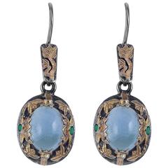 Lia Aquamarine Emerald 18 Karat Gold & Silver Earrings 6