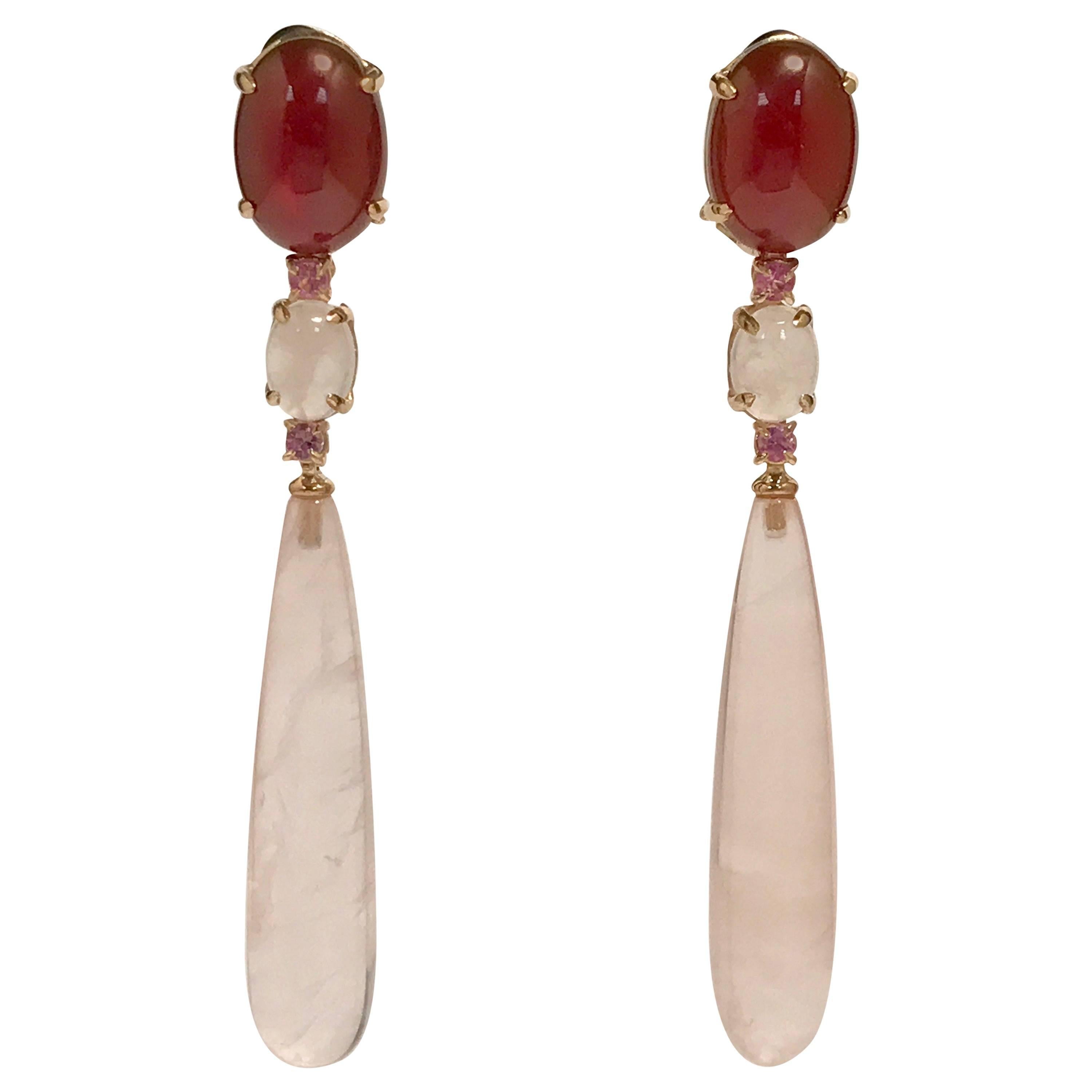 Pink Topaz, Pink Quartz on Pink Gold 18 Karat Chandelier