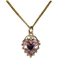 Antique Victorian Amethyst Gold Heart Pendant and Chain