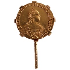 Fabergé Gold Pin, circa 1910 with two-Ruble Gold Coin, 1758