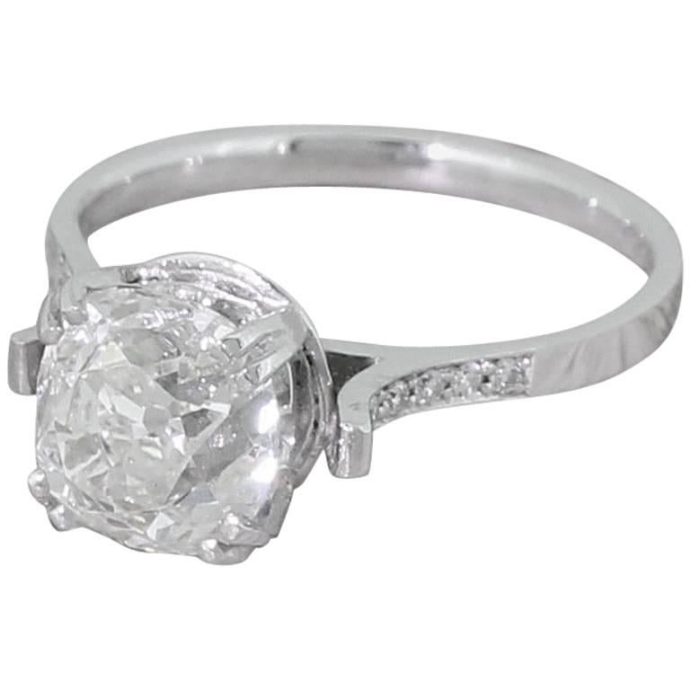 Art Deco 2.07 Carat Old Cut Diamond Platinum Engagement Ring For Sale