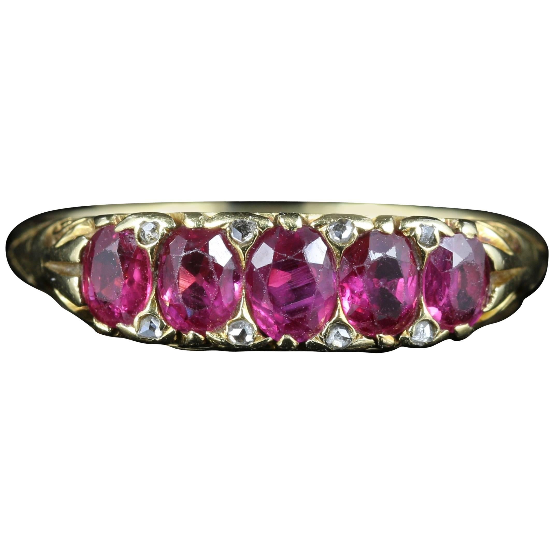 Antique Victorian Burmese Ruby Diamond Ring, 18 Carat Gold, Certified