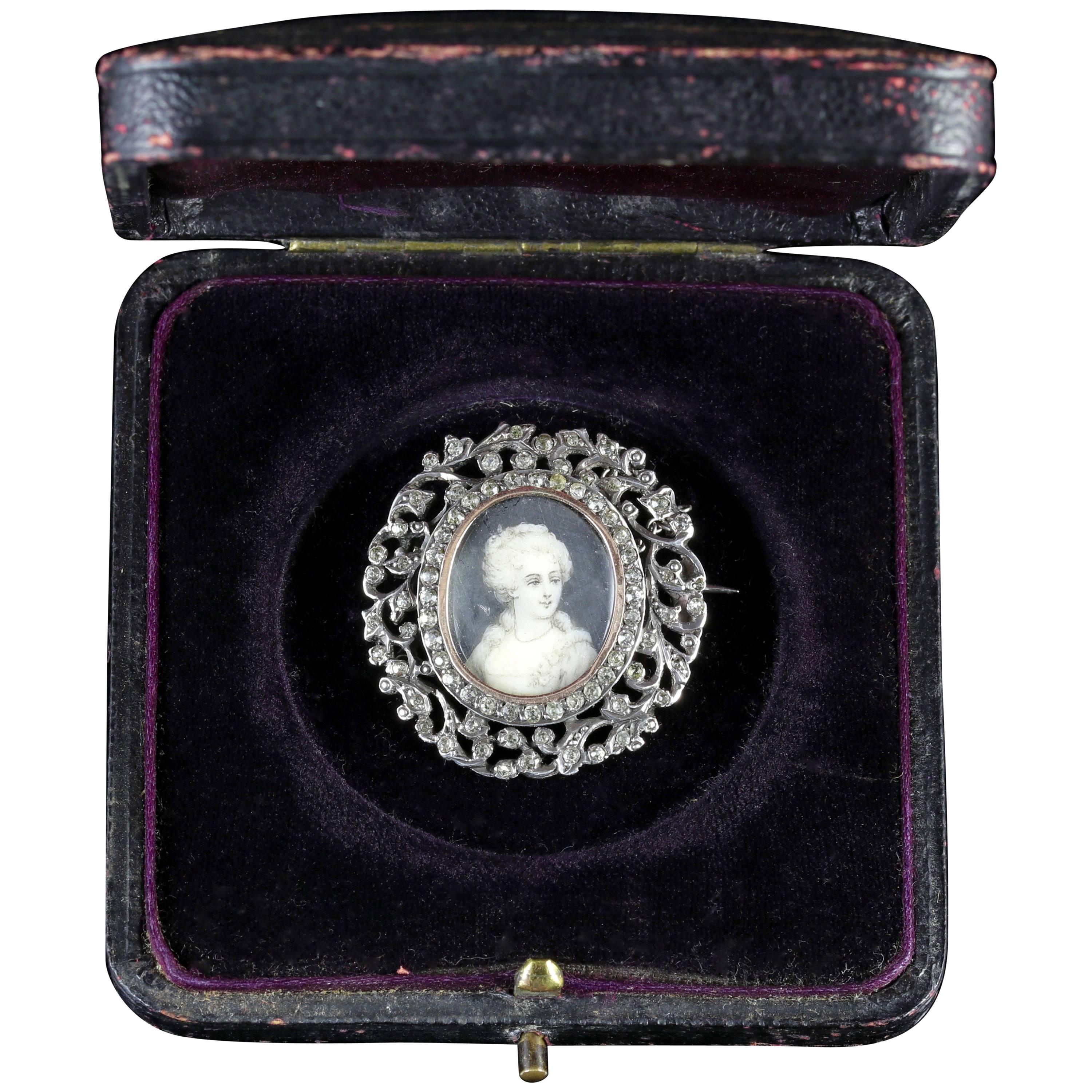 Antique Georgian Paste Stones Sterling Silver Miniature Brooch For Sale