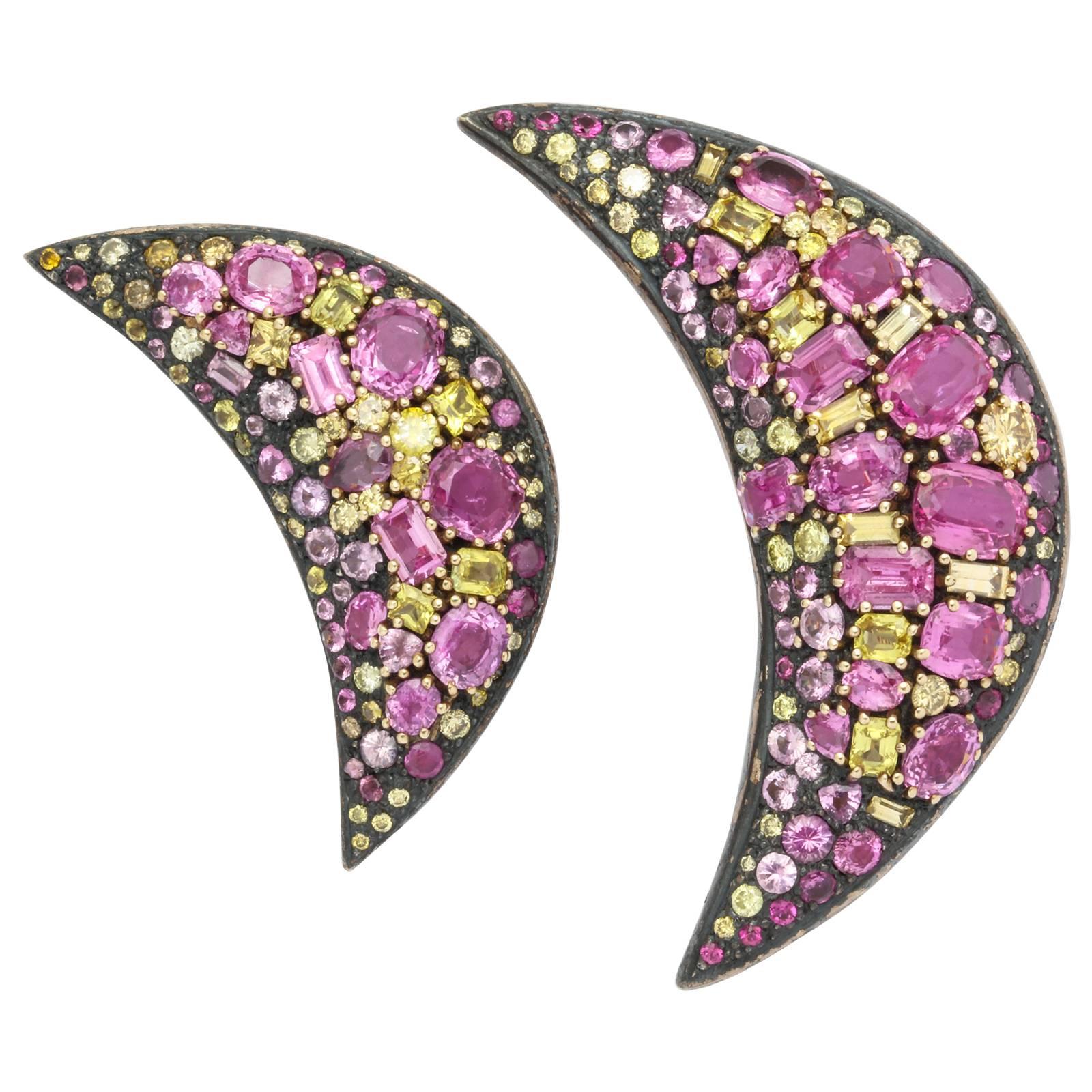 Incredible Marilyn Cooperman Pink and Yellow Sapphire Slice Pins