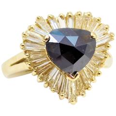 Deep Blue 2.25 Carat Sapphire Diamond Yellow Gold Ballerina Ring