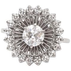 1910s Old Mine 1 Carat Diamond Platinum Halo Cocktail Ring 12