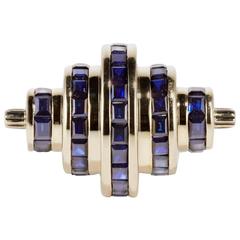 Cushla Whiting Art Deco Style Blue Black Sapphire Gold 'Cog' Ring