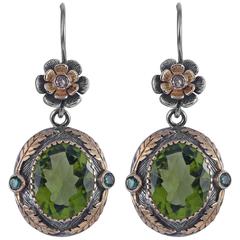 Orisha Peridot, Emerald and Diamond Earrings 1