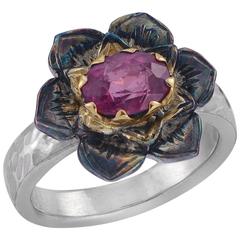 Lotus 18k Gold & Silver Red Spinel Ring 1
