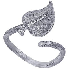 Alex Soldier Diamond and White Gold Textured Leaf Ring Limited Edition Handmade 10