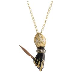 Victorian Black Enamel Fist and Dagger Necklace