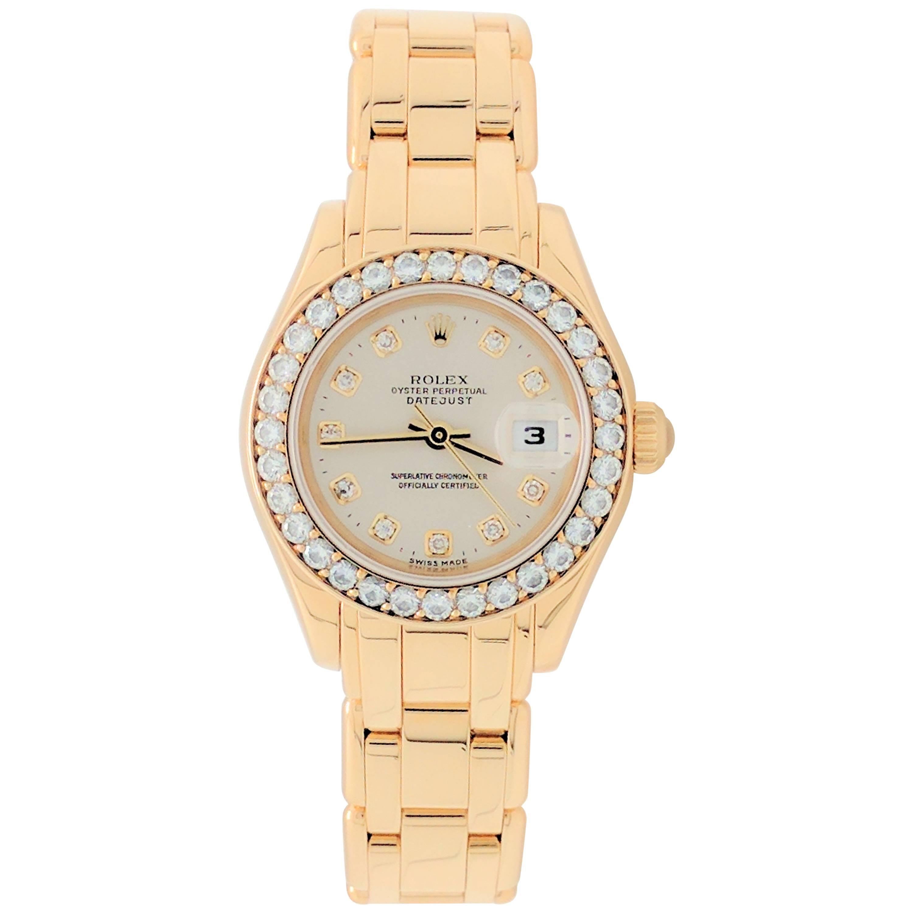 Rolex Ladies Yellow Gold Diamond Masterpiece Pearlmaster Automatic Wristwatch