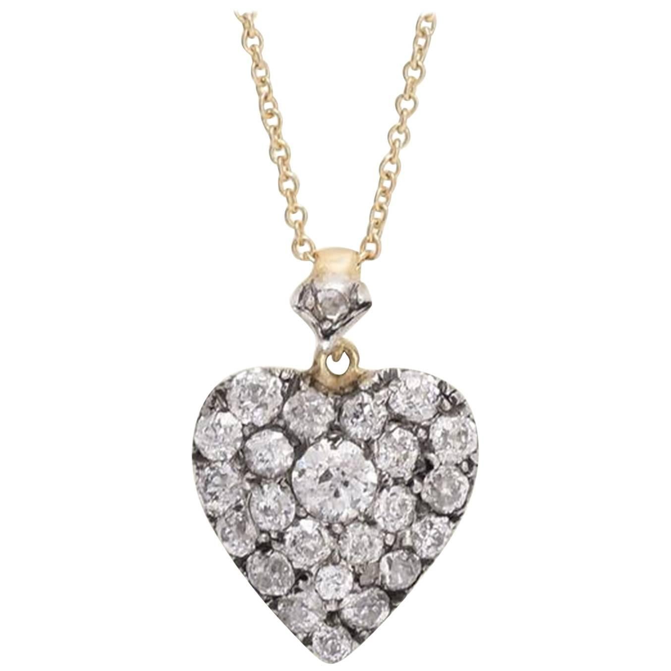 Victorian Old Mine Cut Diamond Heart Pendant For Sale