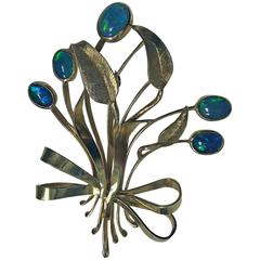 Retro Opal Floral Bouquet Spray Brooch Pin, circa 1950 12