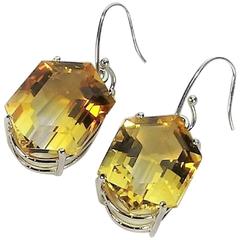 Brazilian Bi-Color Citrine Clear Quartz Fancy Cut Sterling Silver Earrings