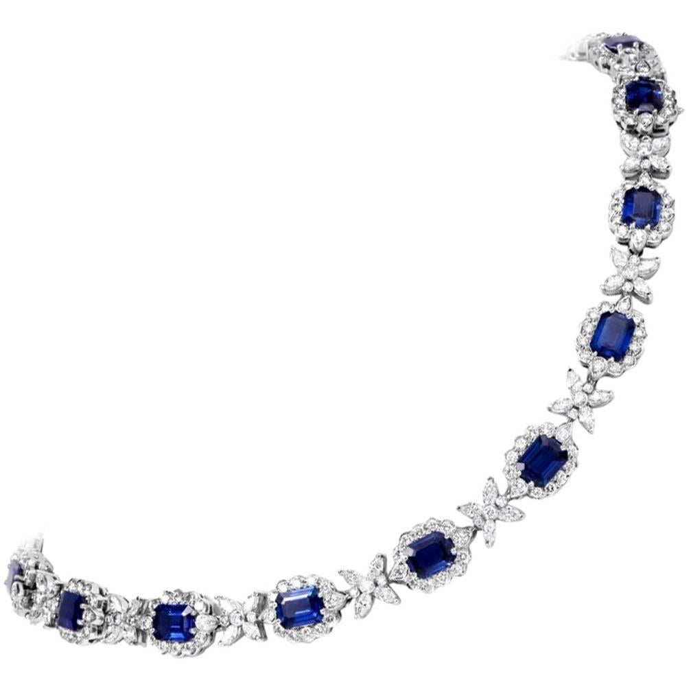 Sapphire Diamond Cluster Link Necklace and Bracelet