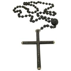 Black Diamond White Gold Rosary Necklace