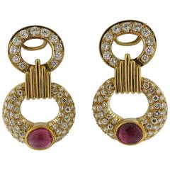 Ruby Diamond Gold Doorknocker Earrings