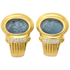 Blue Agate Diamond Yellow Gold Earrings