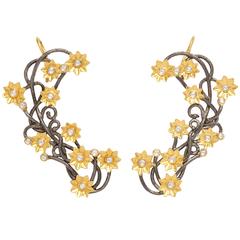 Diamond Silver Gold Flower Vine Earcuffs 9
