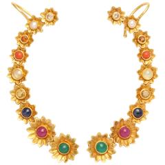Gem Set Gold Flower Ear Cuffs 4