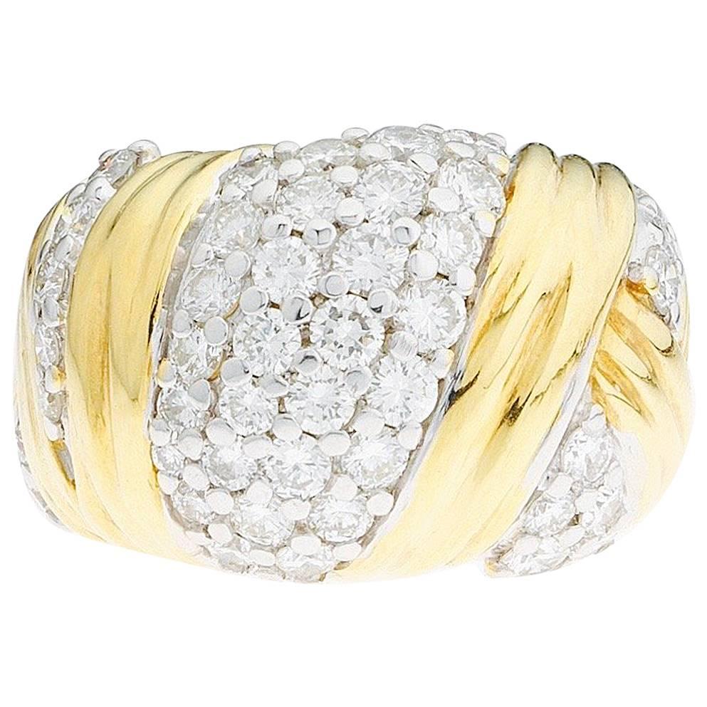 Stunning Jose Hess Designer Two Color Gold and 2.50 Carat Diamonds Ring For Sale