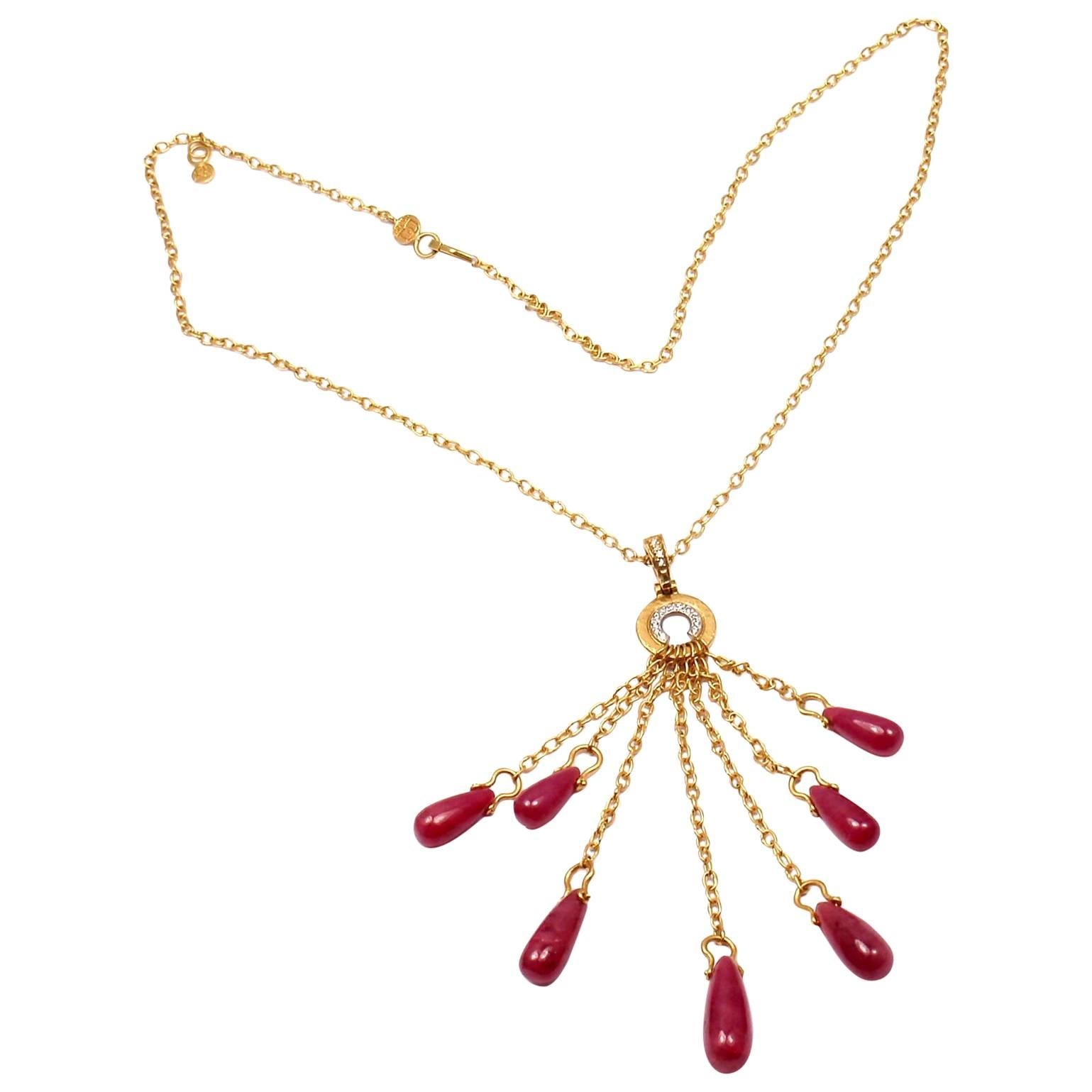 Gurhan One of a Kind Ruby Drop Yellow Gold Necklace