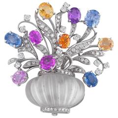 Colored Sapphire Rock Crystal Diamond Gold Giardinetto Brooch 5