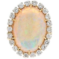 Ladies Large Opal and 1.10 Carat Diamond Cocktail Ring