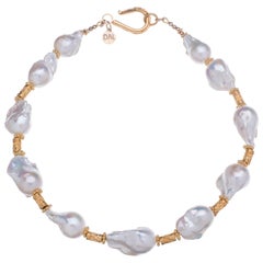 Deborah Liebman White Baroque Pearls and Gold Necklace