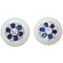 Antique Sapphire Diamond Fluted Rock Crystal Ear Studs