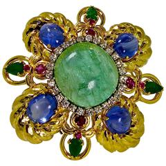 1960s Large Multi Stone Gold Brooch