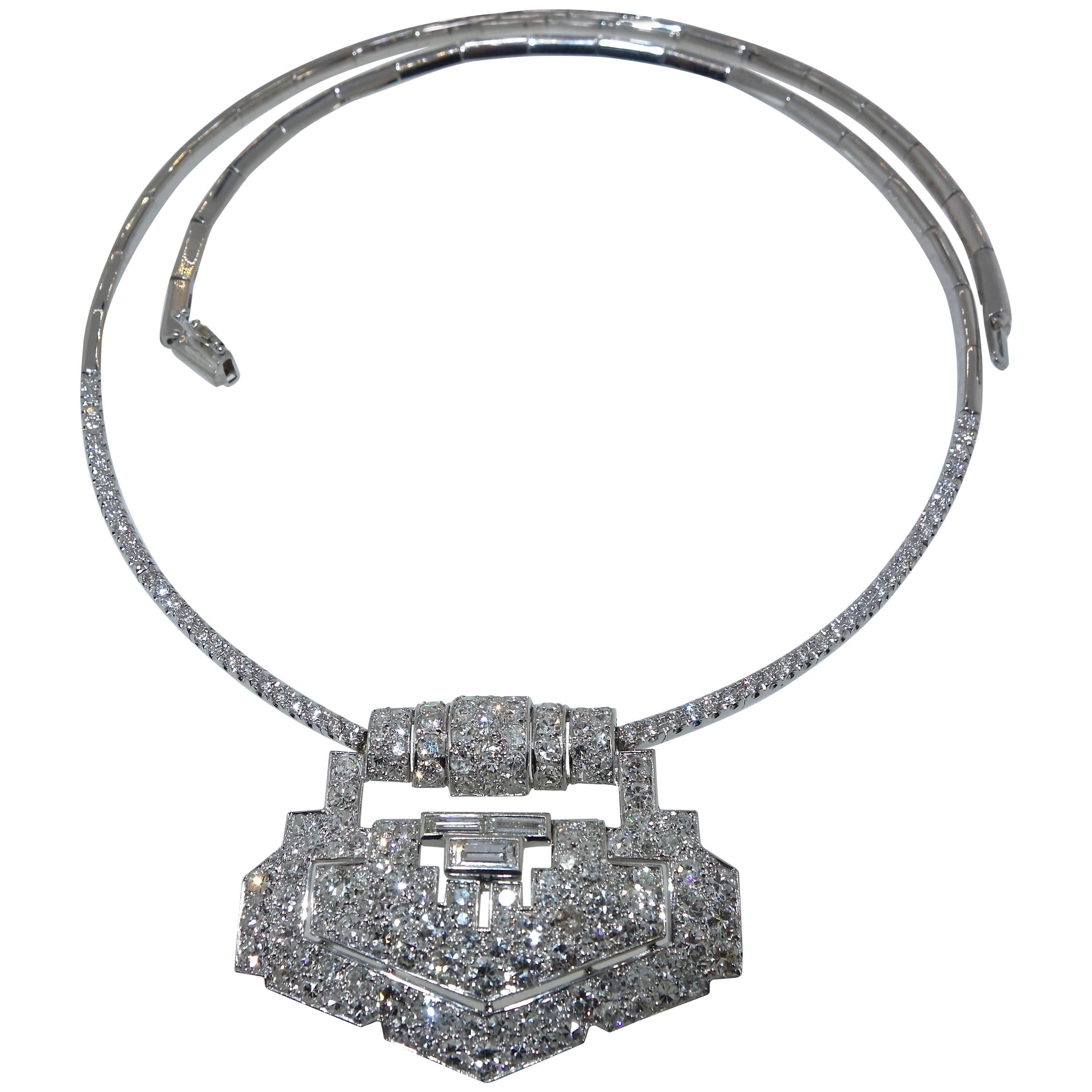 Art Deco Diamond Platinum Pendant Necklace, circa 1930