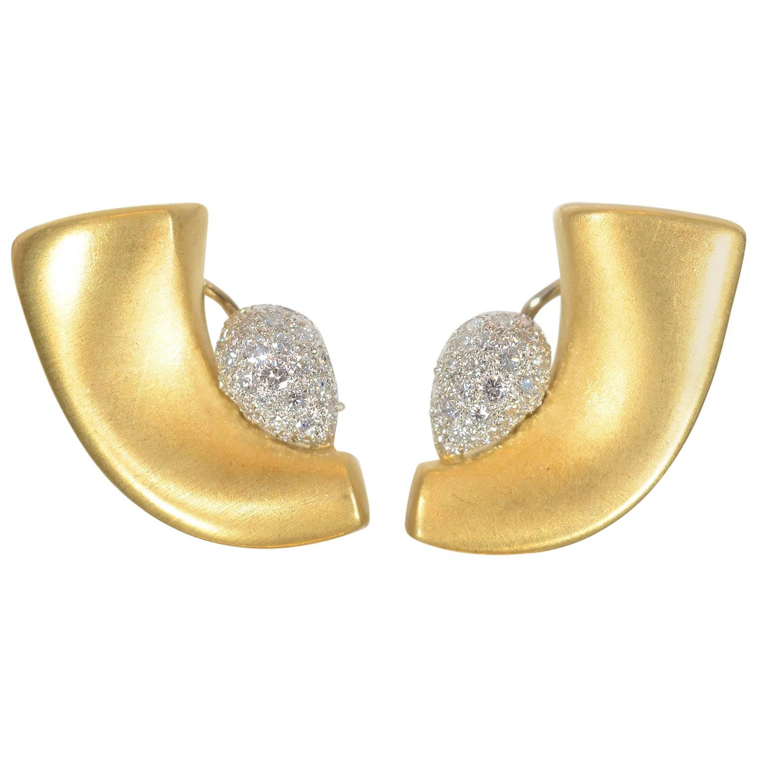 Marlene Stowe Crescent Earrings with Pave Diamonds