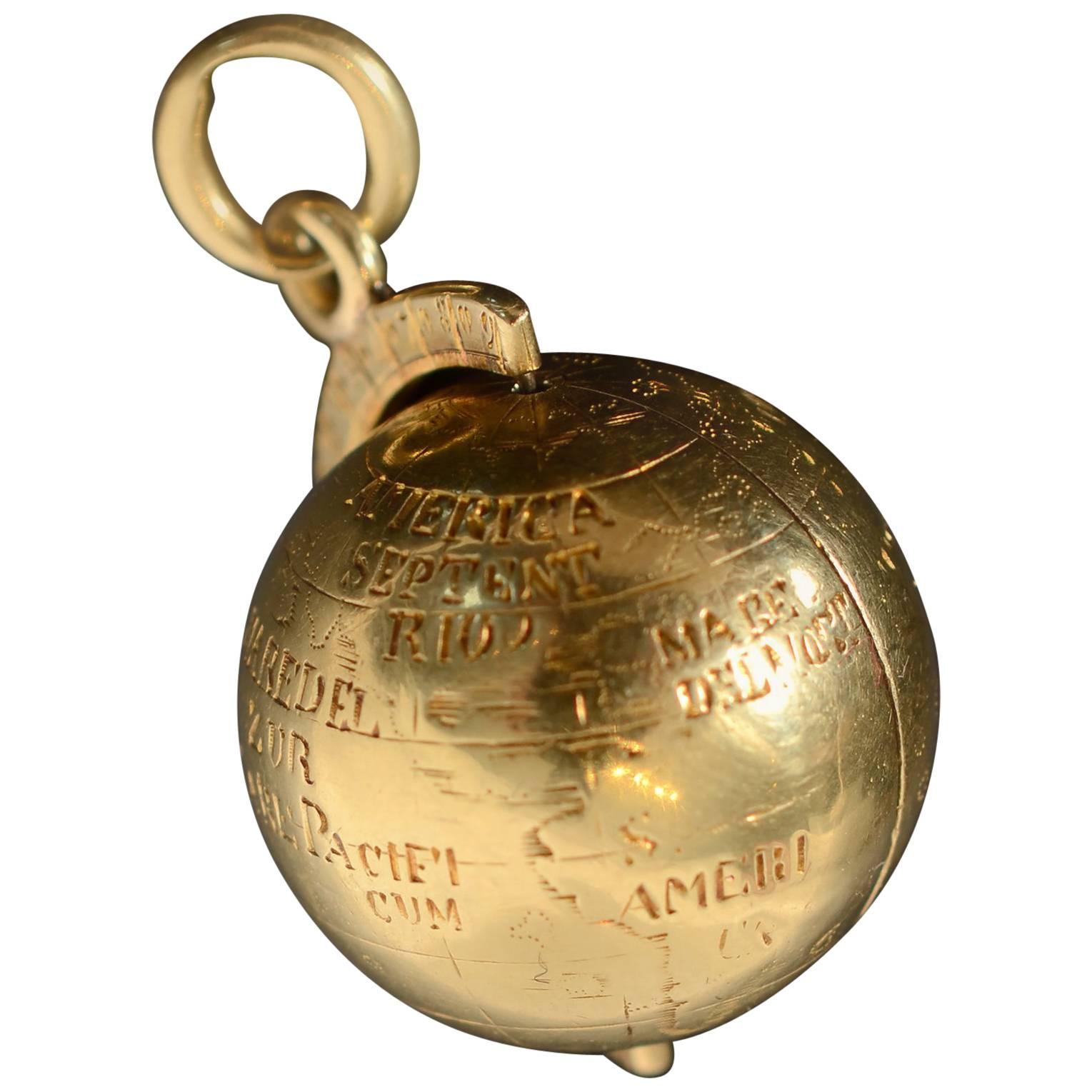 Antique Hidden Seal Fob World Globe Pendant