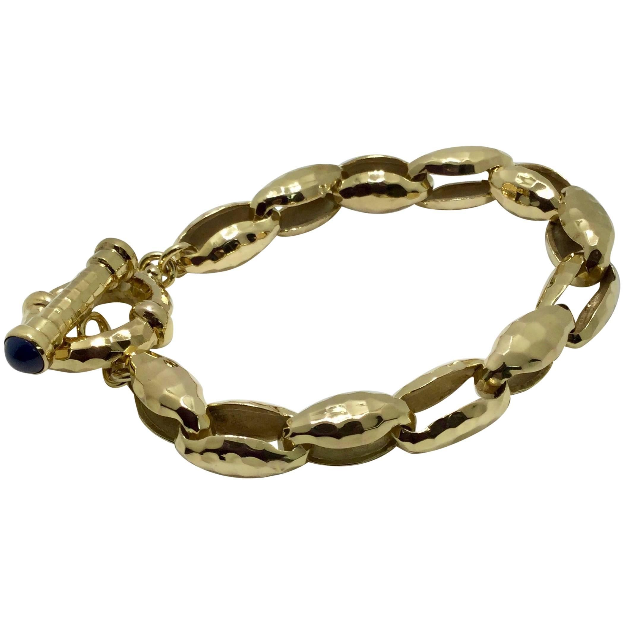 Gold Hammered Link Bracelet For Sale
