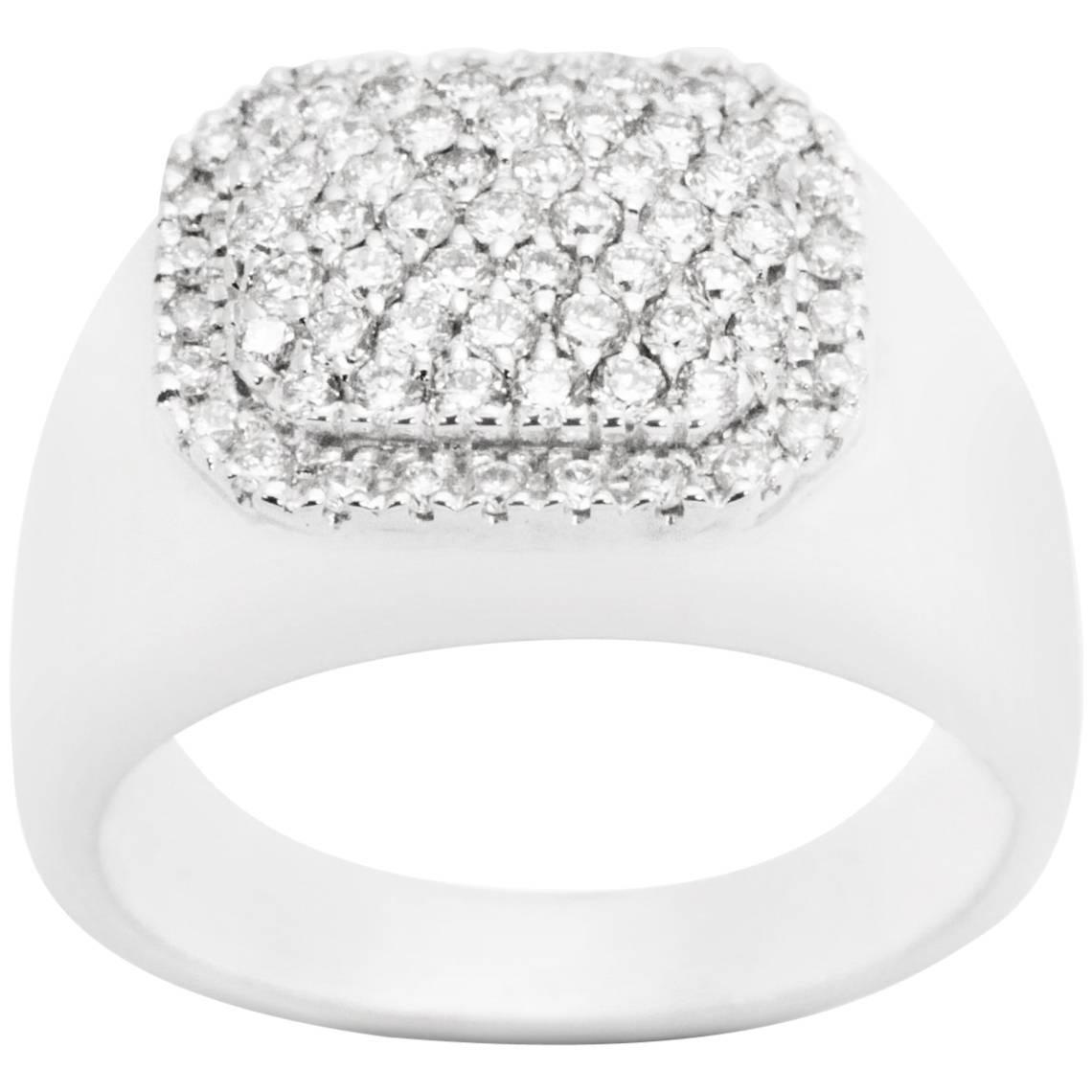Ferrucci 0.80 Carat Diamonds White Gold Pave Dome Ring Made in Italy