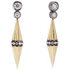 Cushla Whiting Art Deco Style Yellow Gold and Diamond Cone Earrings