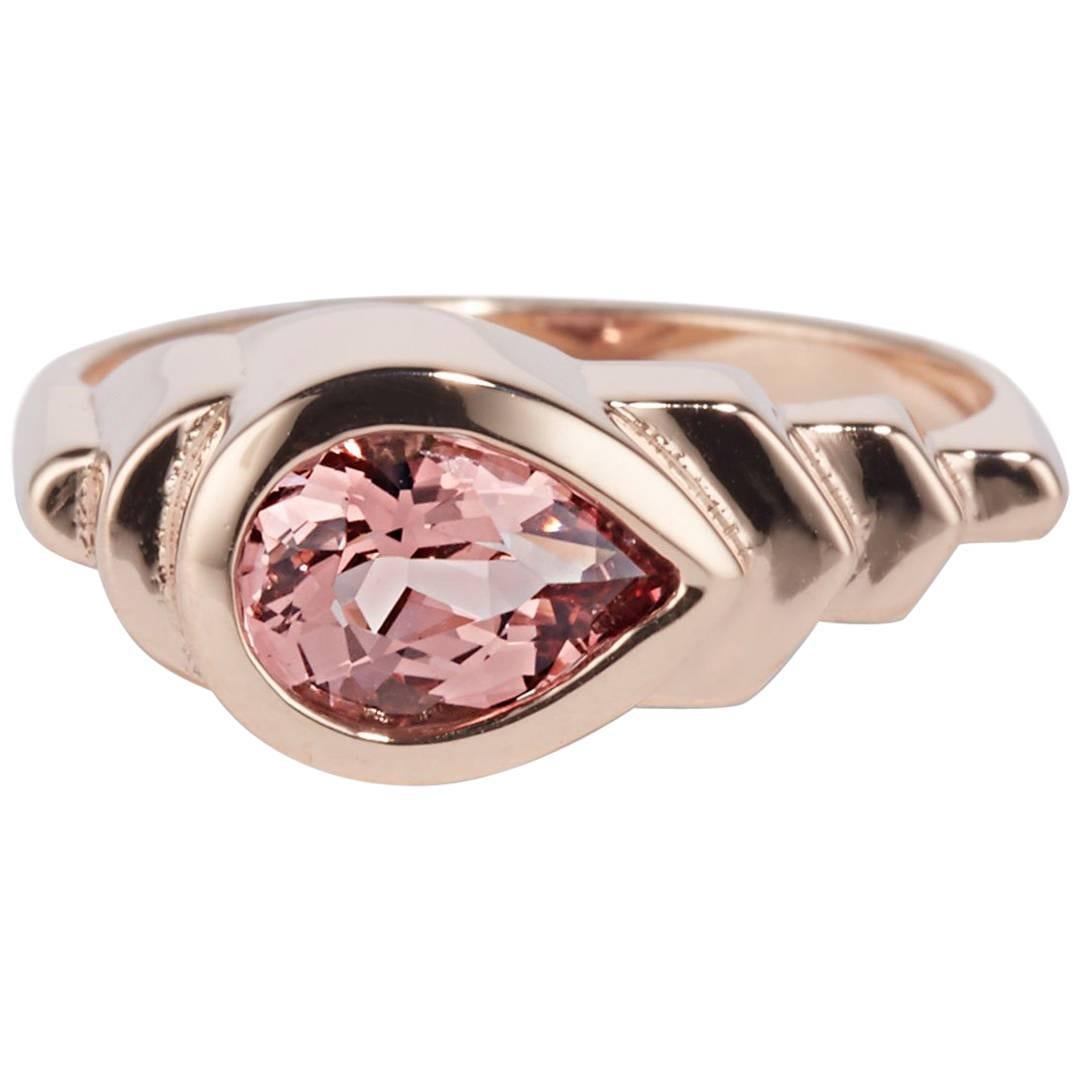 Cushla Whiting Art Deco Style Peach Spinel in Rose Gold 'Skyline' Ring For Sale