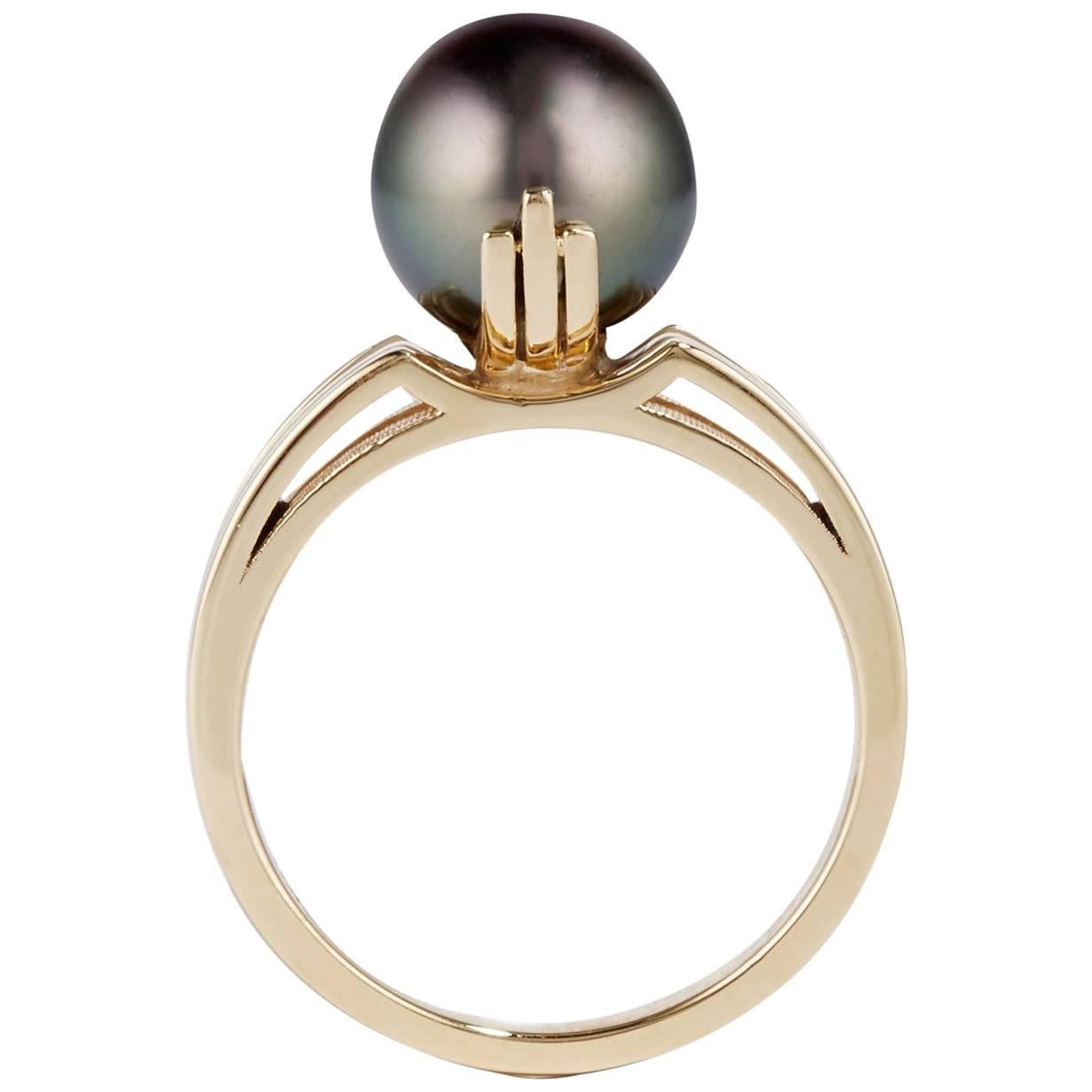 Cushla Whiting Black Pearl and Gold Globe Ring For Sale