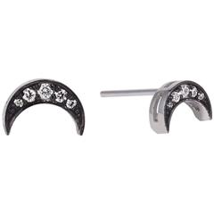 Cushla Whiting Black and White Gold Diamond Crescent Stud Earrings