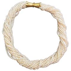 Cultured Pearl Collier Torsade Gold Necklace 8