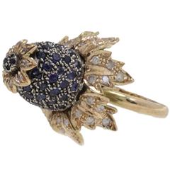 Luise Diamond and Blue Sapphire Flower Ring 11
