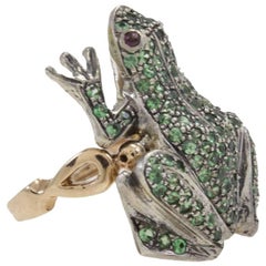Tsavorite and Garnet Fashion Frog Gold Ring