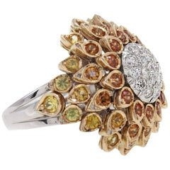 Multicolored Sapphires Diamonds White and Yellow Gold Ring