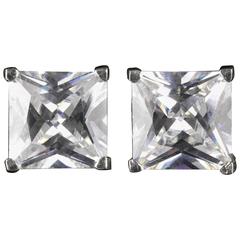 Large Princess Cut Paste Earrings Studs Silver Vintage Large Princess Cut Paste Earrings Studs Silver